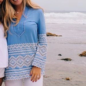 Tory Burch cornflower blue embroidered tunic